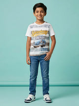Boys White Speedway Vintage Car Graphic Print Cotton T-Shirt