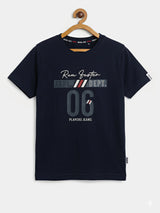 Boys Black Graphic Print Cotton T-Shirt