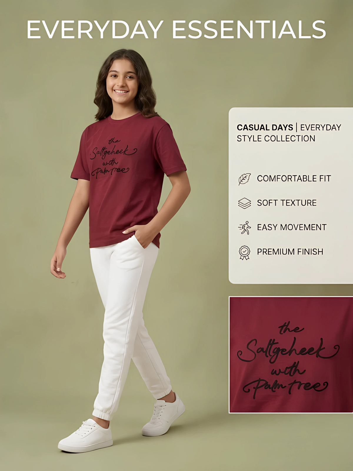 Girls Red Graphic Print Casual Tops