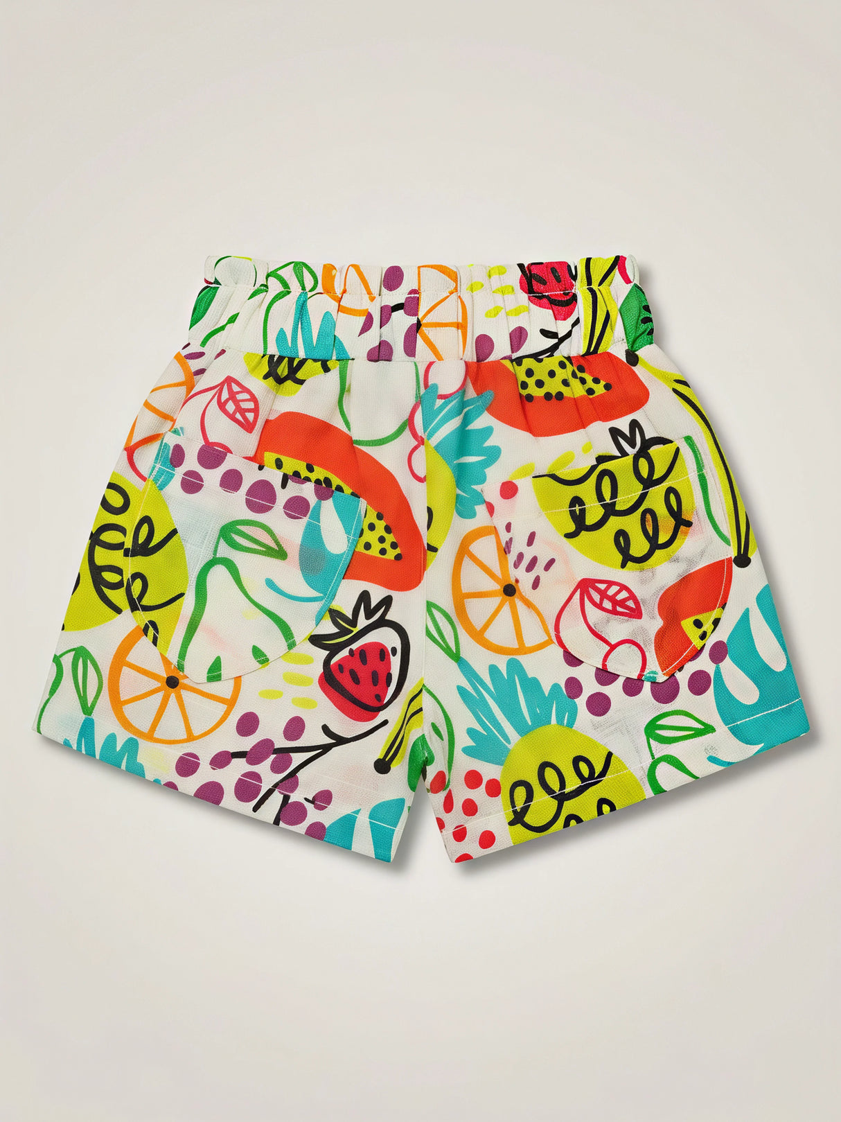 Girls Vibrant Yellow Multi-Fruit Printed Casual Shorts