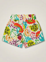 Girls Vibrant Yellow Multi-Fruit Printed Casual Shorts