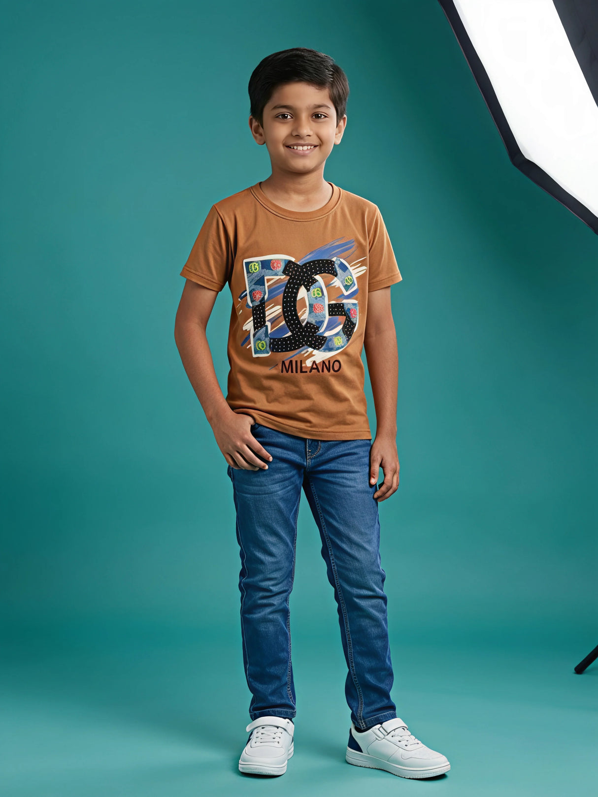 Boys Brown Graphic Milano Print Cotton T-Shirt