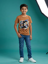 Boys Brown Graphic Milano Print Cotton T-Shirt