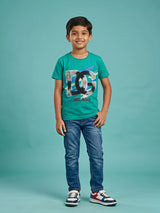 Boys Green Milano Graphic Print Cotton T-Shirt