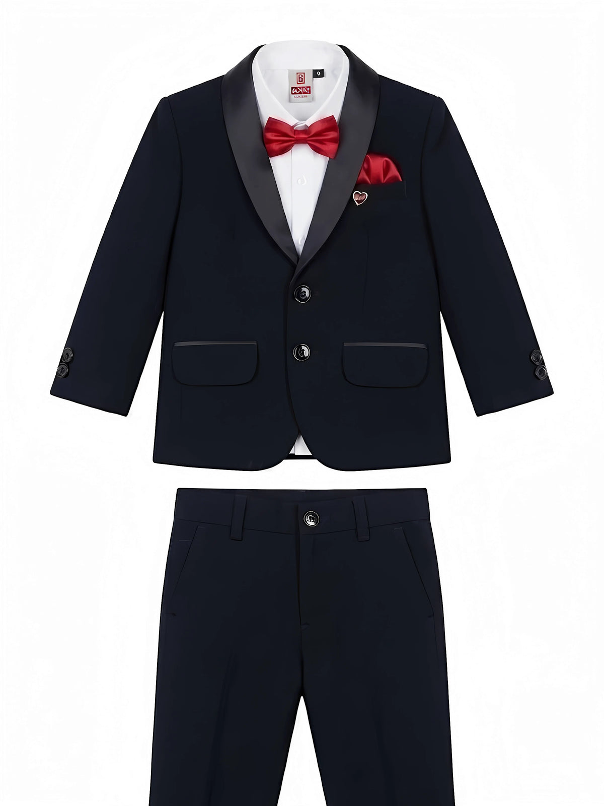 Boys Black Tuxedo Coat Suit with Red Bow Tie