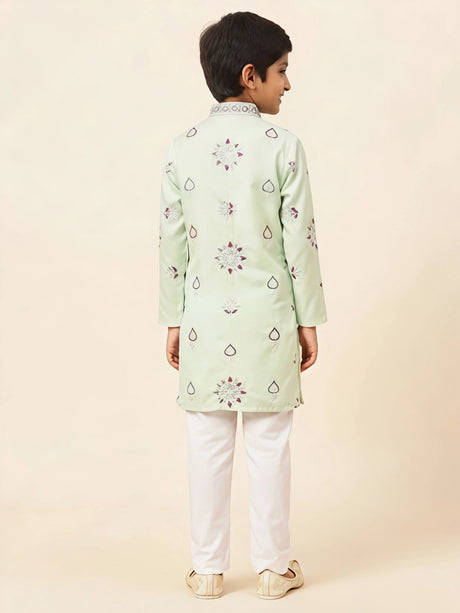 Green Printed Kurta Pajama Set for Boys