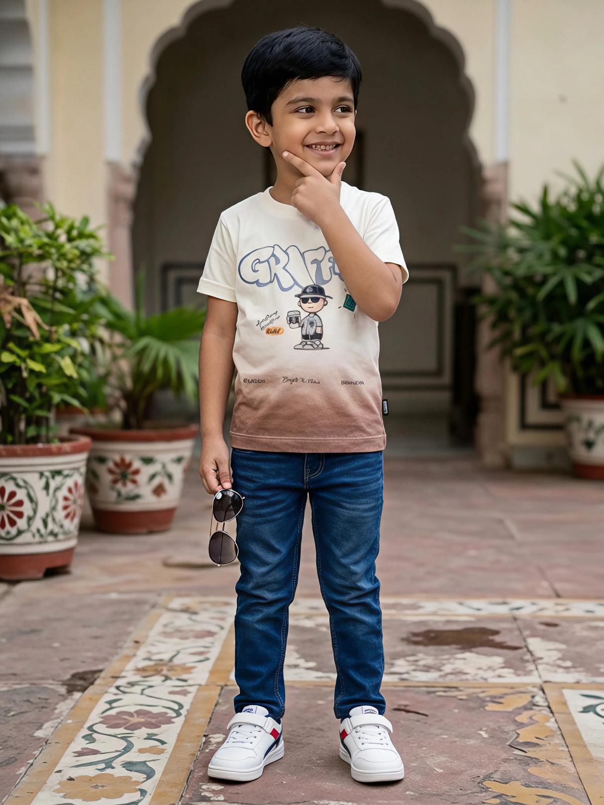Boys Brown Graffiti Ombre Graphic T-Shirt