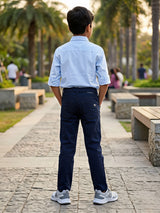 Boys' Dark Blue Slim Fit Casual Pants