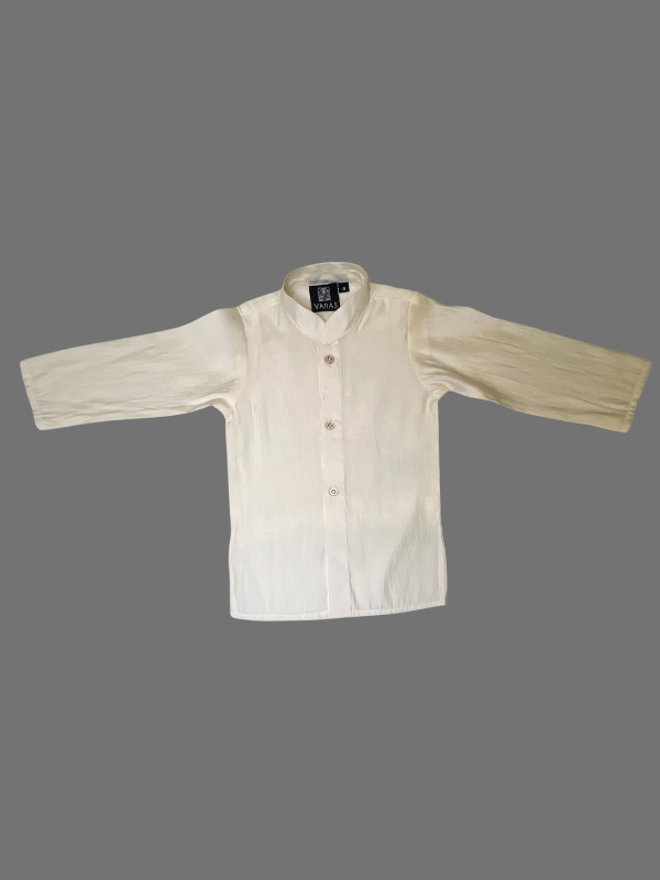 Boys' White Kurta Set with Silver Embroidered Jacket.