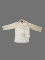 Boys' White & Silver Embroidered Kurta Jacket Set