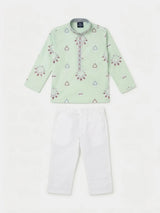 Green Printed Kurta Pajama Set for Boys