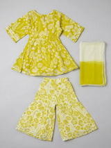 Girls Green Floral Printed Sharara Set with Dupatta.