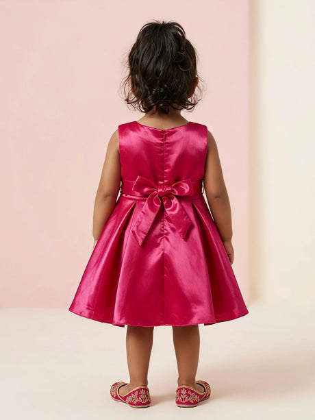 Girls Rani Pink Party Wear Frock.