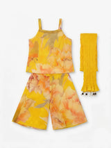 Yellow Floral Print Sharara Set with Dupatta