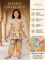 Girls Yellow Printed Ethnic Plazzo Set.