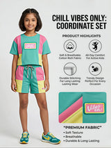 Vibrant Green Color-Block Girls Coordinate Set