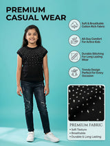 Girls Black Rhinestone Embellished Cap Sleeve Top