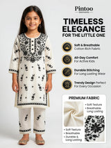 Girls Elegant Off-White & Black Chikankari Kurta Set