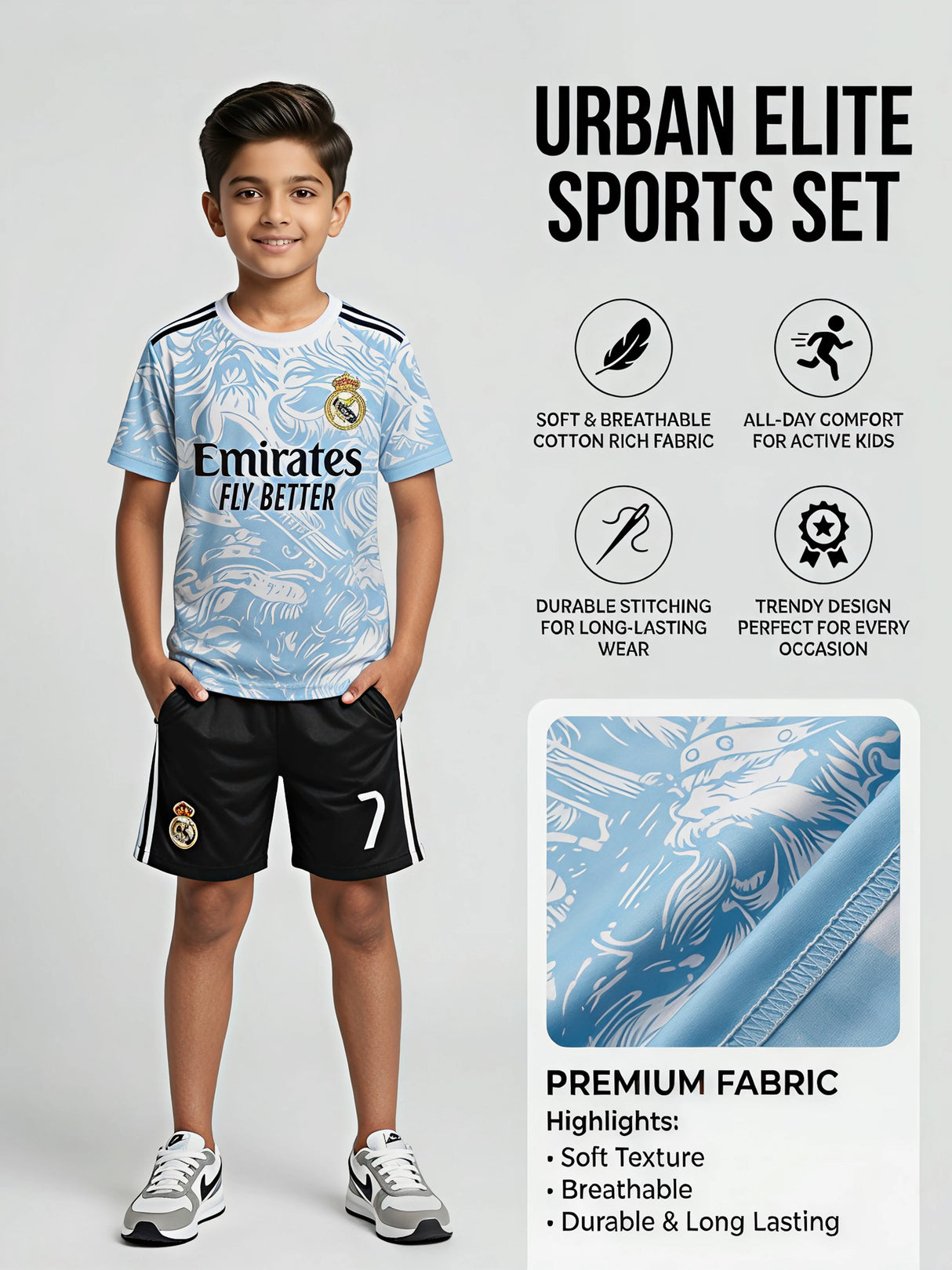 Boys Light Blue Football Print Coordinate Set