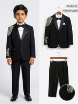 Boys' Sleek Black Coat Suit with Silver Shoulder Embroidery ()