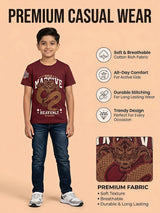 Boys Maroon Dragon Print Cotton T-Shirt