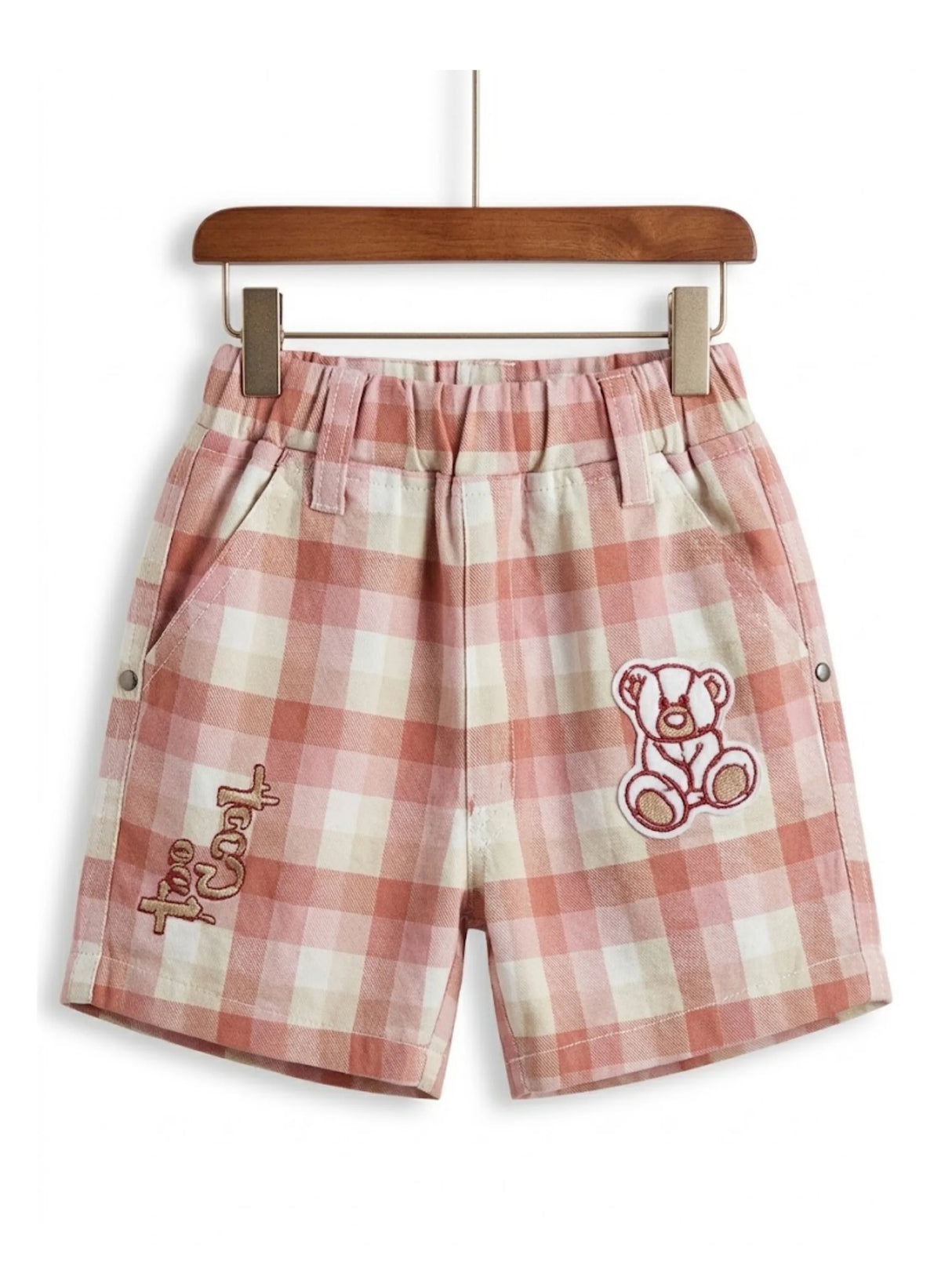 Boys Maroon Bear Print T-Shirt & Checkered Shorts Co-ord Set
