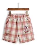 Boys Maroon Bear Print T-Shirt & Checkered Shorts Co-ord Set