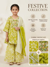 Girls Green Floral Printed Sharara Set with Dupatta.
