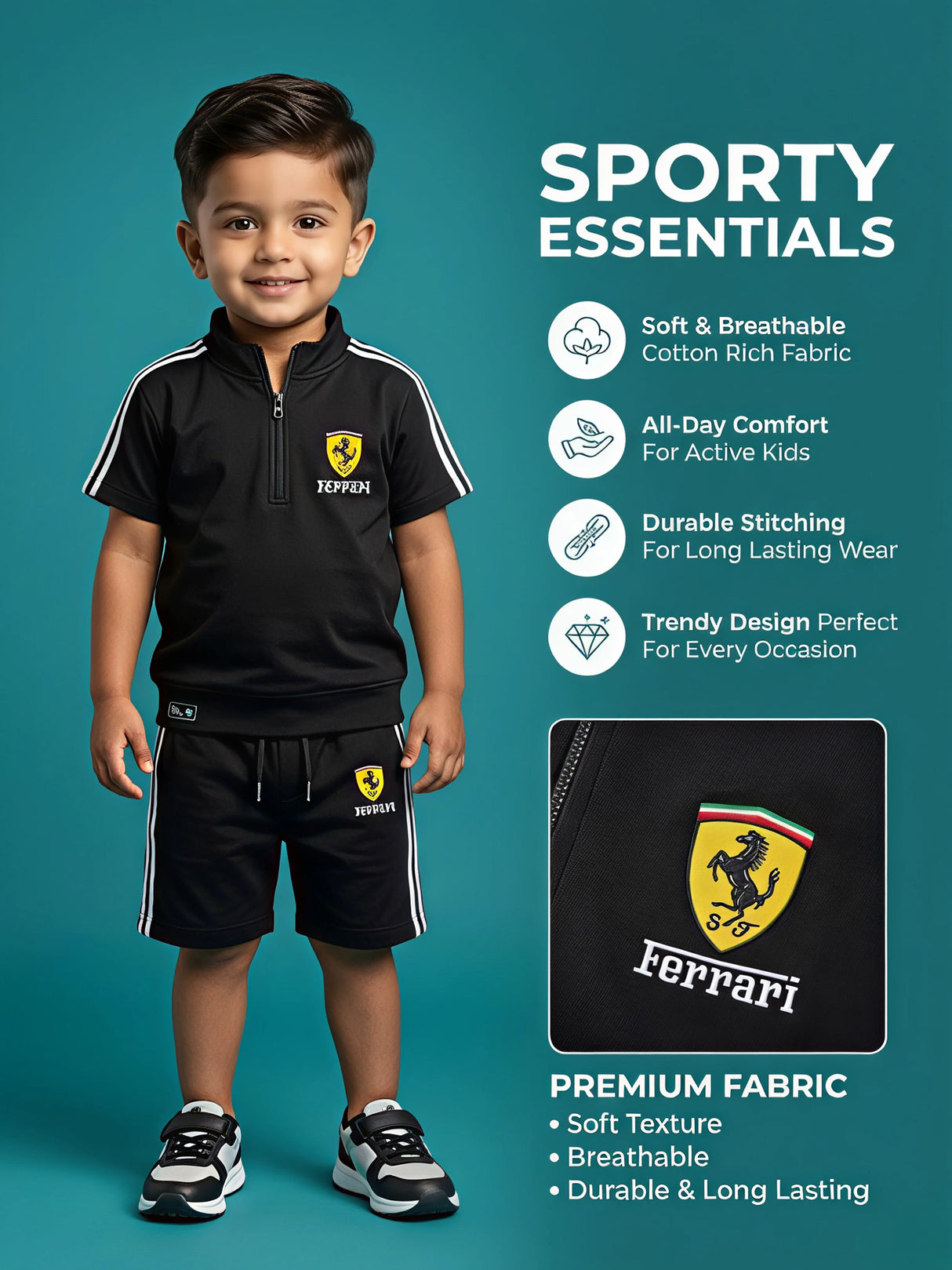 Boys Black Ferrari Sporty Coordinate Set - 2 Piece Activewear
