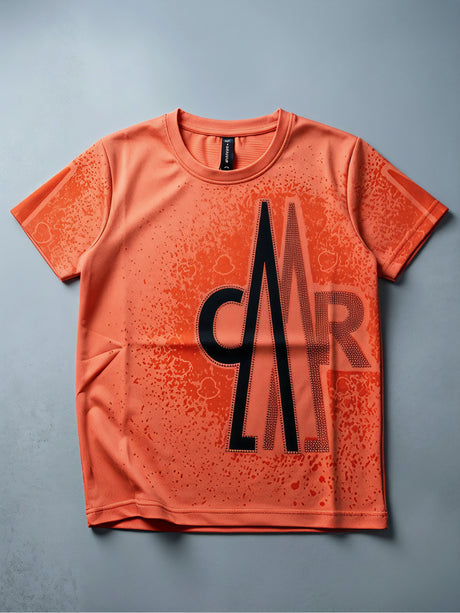 Boys Vibrant Orange Graphic Print Cotton T-Shirt