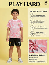 Boys Peach Printed Sports Coordinate Sets with Shorts