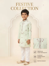 Green Printed Kurta Pajama Set for Boys