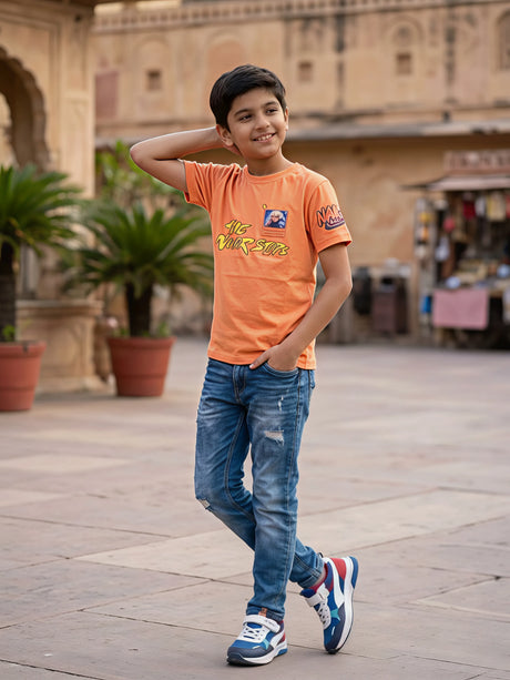 Boys Vibrant Orange Graphic Print T-Shirt