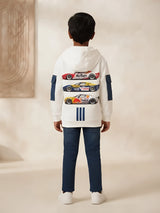 White Colourblock Graphic Hooded Jackets Kids Casual Wear