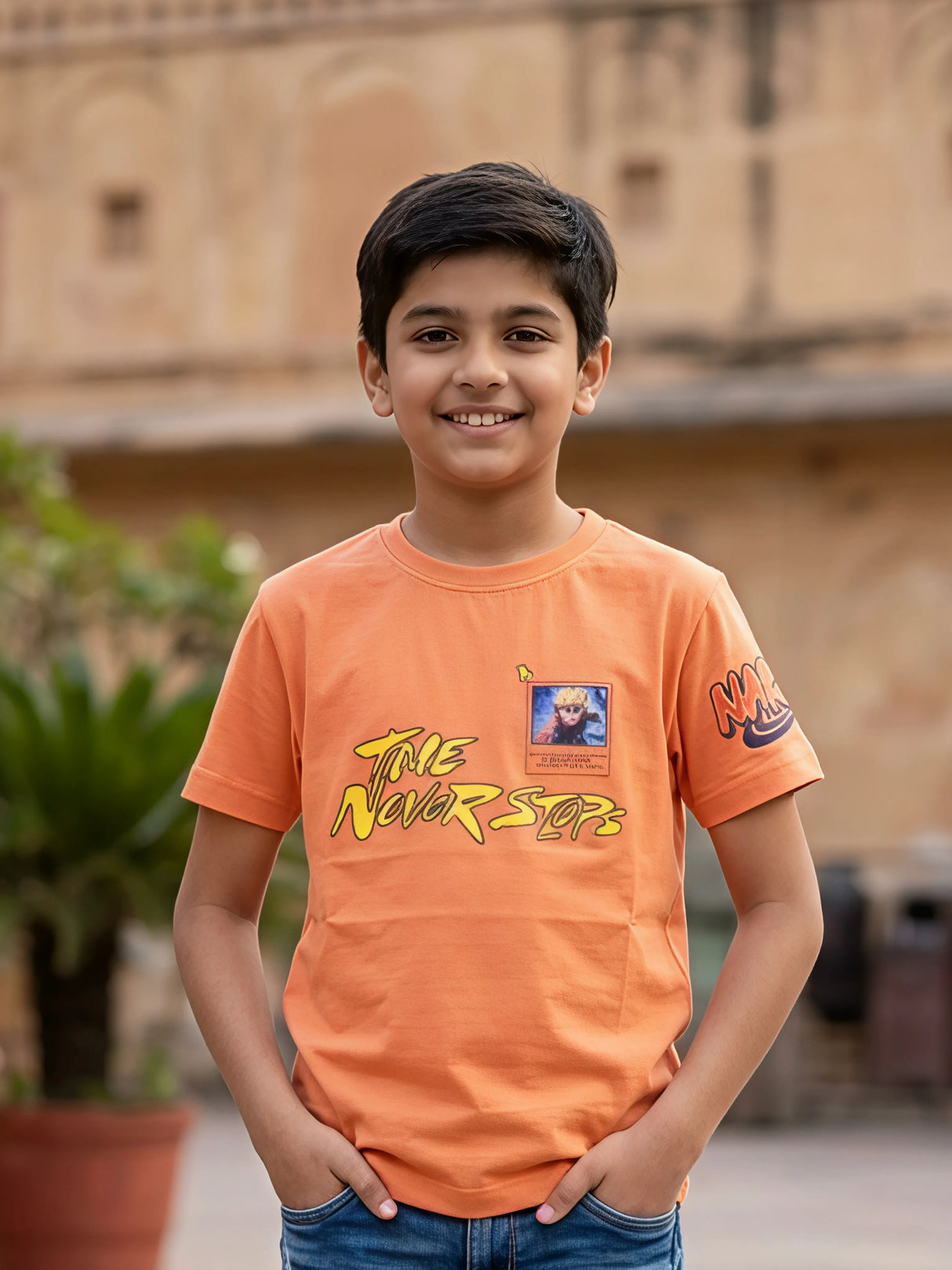 Boys Vibrant Orange Graphic Print T-Shirt