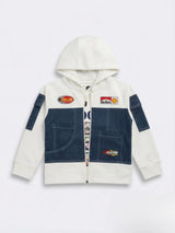 White Colourblock Graphic Hooded Jackets Kids Casual Wear
