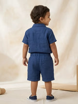 Navy Blue Solid Shirt and Shorts Boys Coordinate Set