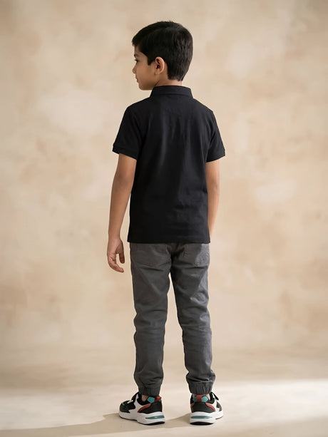 Black Horse Print Polo T-Shirt Boys Kids Wear