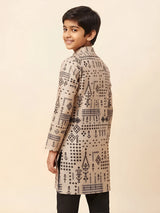 Black Geometric Print Kurta Pajama Set for Boys