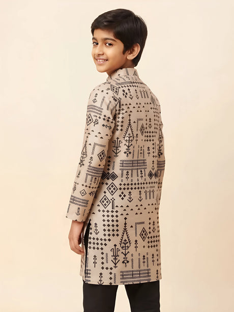 Black Geometric Print Kurta Pajama Set for Boys