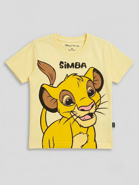 Boys Yellow Simba Graphic Print Cotton T-Shirt