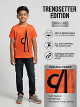 Boys Vibrant Orange Graphic Print Cotton T-Shirt