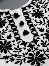 Girls Elegant Off-White & Black Chikankari Kurta Set