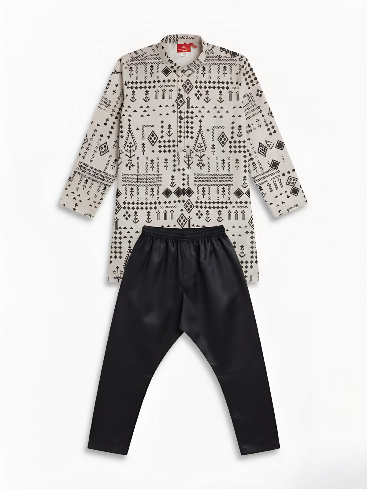 Black Geometric Print Kurta Pajama Set for Boys