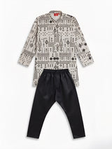 Black Geometric Print Kurta Pajama Set for Boys
