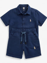 Navy Blue Solid Shirt and Shorts Boys Coordinate Set