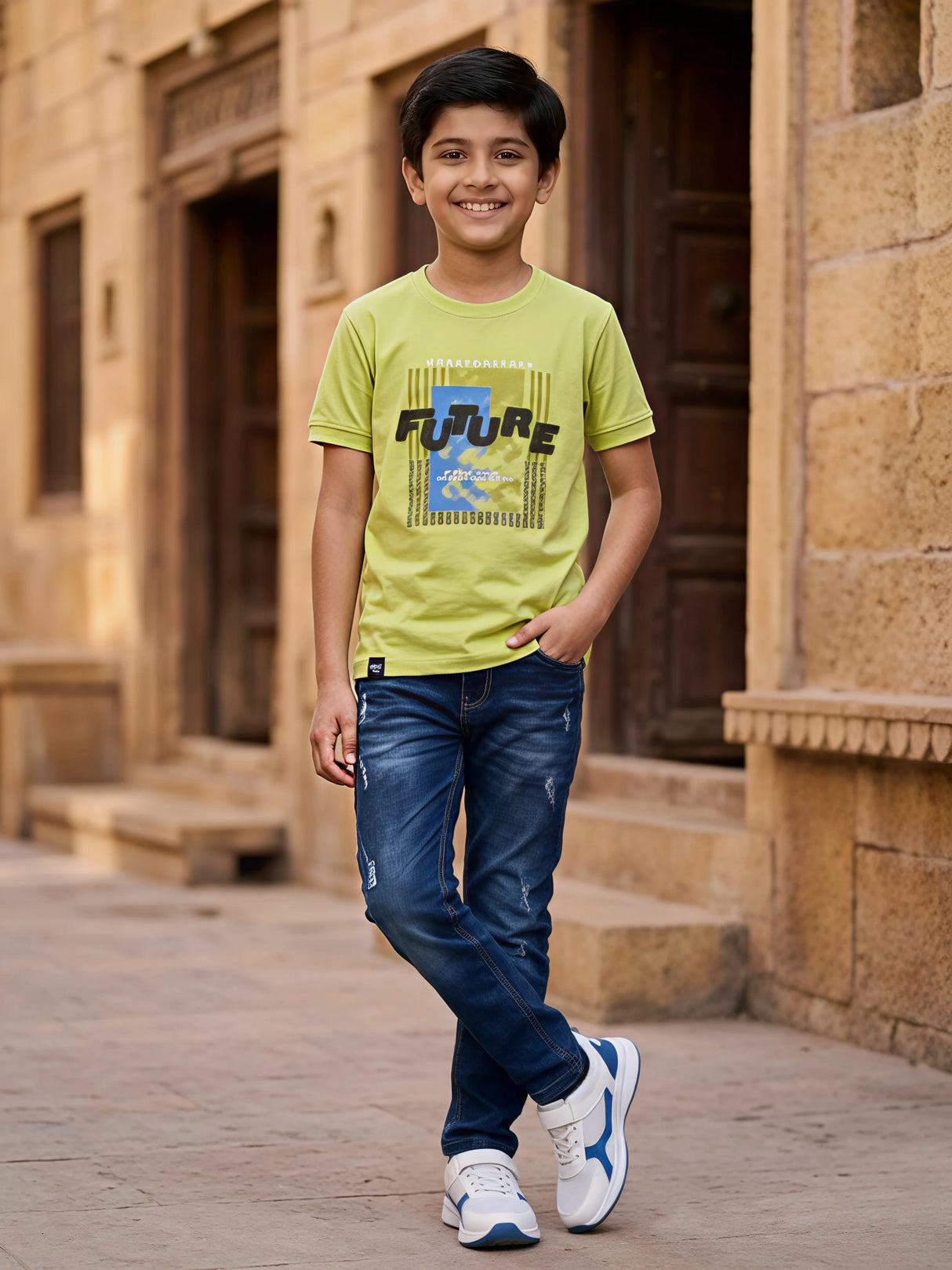 Boys Lime Green "FUTURE" Graphic Cotton T-Shirt