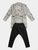 Black Geometric Print Kurta Pajama Set for Boys