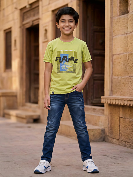 Boys Lime Green "FUTURE" Graphic Cotton T-Shirt