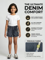 Girls Dark Grey Denim Shorts with Floral Side Taping